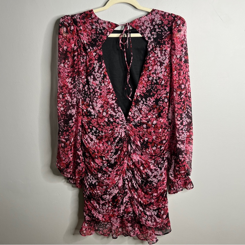 LUSH Floral Chiffon Long Sleeve Dress, Size M, Open Back Elegance! - Picture 8 of 15